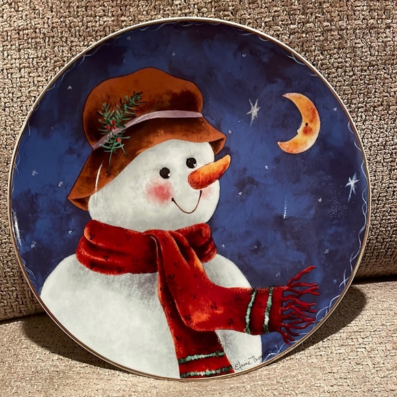 Vintage Elaine Thompson 1997 12" Snowman platter - Picture 1 of 11